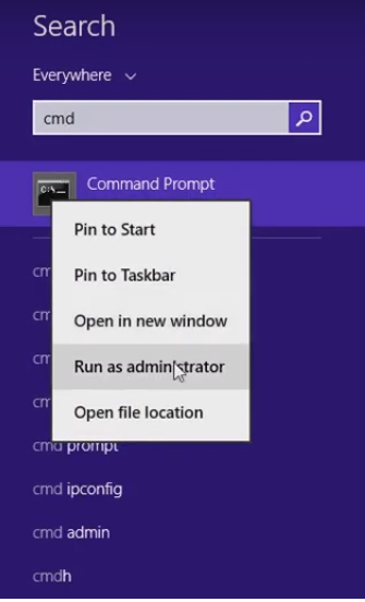 cmd run as administrator windows 8.1